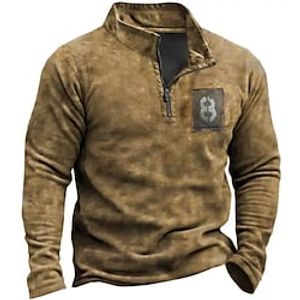 Men's Zip Up Sweatshirt Pullover Quarter Zipper Sweatshirt Brown Half Zip Graphic Prints Zipper Print Daily Sports 3D Print Basic Designer Casual Spring   Fall Clothing Apparel Hoodies Sweatshirts  Lightinthebox