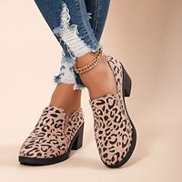 Women's Flats Comfort Shoes Daily Chunky Heel Round Toe Casual Suede Loafer Leopard Black Lightinthebox