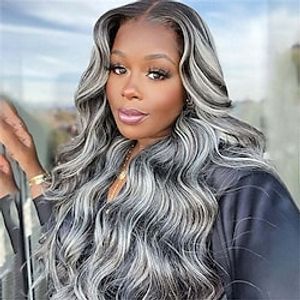 European and American Wig Women's Fashion Mid-Section Long Curly Hair Wig Wavy Highlight Silver Gray Mechanism Full Head Headgear Wig Lightinthebox