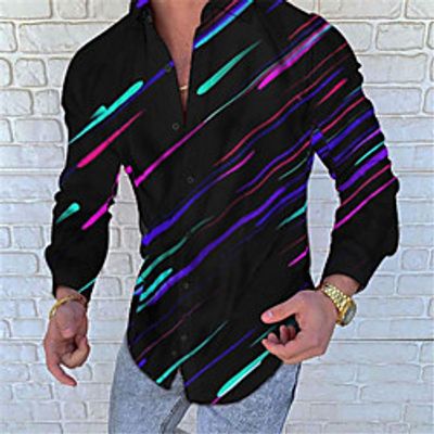 Men's Shirt Linear Turndown Street Casual Button-Down Print Long Sleeve Tops Casual Fashion Comfortable Green / Spring / Summer miniinthebox
