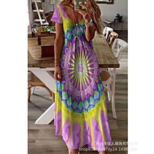 Women's T Shirt Dress Tee Dress Maxi long Dress Purple Short Sleeve Multi Color Spring Summer V Neck Casual 2021 S M L XL XXL XXXL Lightinthebox