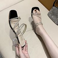 Women's Sandals Cuban Heel Open Toe PVC PU Rhinestone Sparkling Glitter Solid Colored Black Beige miniinthebox - thumbnail