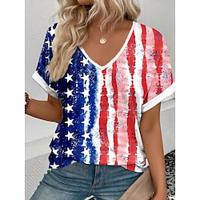 Women's T shirt Tee Flag USA Daily Independence Day Blue Short Sleeve Stylish V Neck Summer Spring Lightinthebox