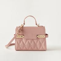 Sasha Quilted Satchel Bag with Button Closure