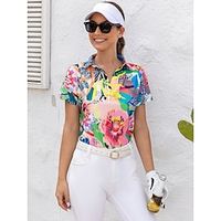 Women's Polo Shirt Golf Shirt Breathable Quick Dry Moisture Wicking Short Sleeve Golf Apparel Golf Clothes Regular Fit V Neck Floral Summer Tennis Golf Pickleball Lightinthebox - thumbnail