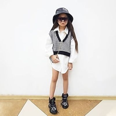 Kids Girls' Clothing Set 2 Pieces Long Sleeve White Plaid Vacation Active Fashion 2-6 Years miniinthebox
