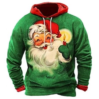 Graphic Santa Claus Merry Christmas Daily Casual Vintage Retro Men's 3D Print Hoodie Pullover Christmas Sports Outdoor Holiday Hoodies Red Green Hooded Knitting Print Spring   Fall Designer Lightinthebox