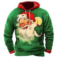 Graphic Santa Claus Merry Christmas Daily Casual Vintage Retro Men's 3D Print Hoodie Pullover Christmas Sports Outdoor Holiday Hoodies Red Green Hooded Knitting Print Spring   Fall Designer Lightinthebox - thumbnail