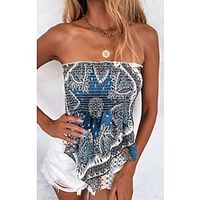 Women's Tube Top Black Blue Graphic Print Sleeveless Casual Holiday Tropical Strapless Regular S Lightinthebox - thumbnail