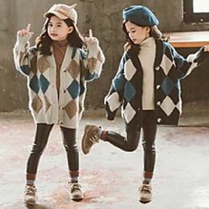 children's girls sweaters 2020 autumn and winter new korean plaid knitted cardigan big kids european and american diamond jacket x0728 Lightinthebox