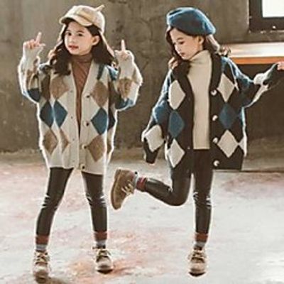 children's girls sweaters 2020 autumn and winter new korean plaid knitted cardigan big kids european and american diamond jacket x0728 Lightinthebox