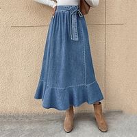 Women's Skirt A Line Swing Maxi Denim Blue Skirts Winter Ruffle Fashion Casual Street Daily S M L Lightinthebox - thumbnail