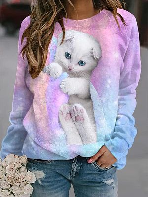 Round Neck Kttiy Printed Long Sleeve Sweatshirt Round Neck Kttiy Printed Long Sleeve Sweatshirt