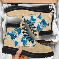 Men's Blue Map Watercolor Graphic Print Faux Leather Comfort Large Size Lace Up Booties miniinthebox - thumbnail
