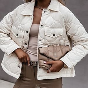Women's Puffer Jacket Winter Cropped Bomber Jacket Winter Lapel Coat with Pockets Windproof Warm Stylish Casual Street Style Jacket Long Sleeve Plain Lightinthebox