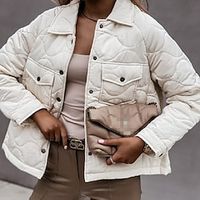 Women's Puffer Jacket Winter Cropped Bomber Jacket Winter Lapel Coat with Pockets Windproof Warm Stylish Casual Street Style Jacket Long Sleeve Plain Lightinthebox - thumbnail