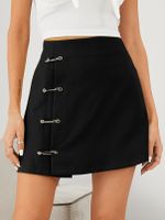 YOINS Safety Pin Design High Waisted A-Line Mini Skirt - thumbnail