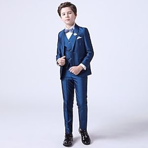 3 Pieces Kids Boys Blazer Tank Pant FormalSet Long Sleeve Blue Solid Color Bow Cotton Party Cool Gentle Suit  3-13 Years miniinthebox