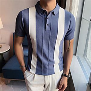 Men's Golf Shirt Striped Button-Down Short Sleeve Street Tops Sportswear Casual Fashion Comfortable Blue Lightinthebox