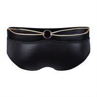 Women Sexy Faux Leather Briefs Nightclub Metal Chain Panties Underwear