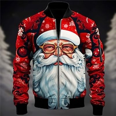Men's Bomber Jacket Varsity Jacket Outdoor Sport Warm Pocket Fall Winter Santa Claus Casual Christmas Daily Wear Fall  Winter Standing Collar  Wine Navy Blue Blue padding jacket Lightinthebox