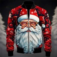 Men's Bomber Jacket Varsity Jacket Outdoor Sport Warm Pocket Fall Winter Santa Claus Casual Christmas Daily Wear Fall  Winter Standing Collar  Wine Navy Blue Blue padding jacket Lightinthebox - thumbnail