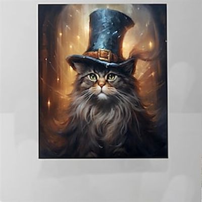 Fluorescent Lamp Poster Crazy Hat Cat Print Rolled Canvas Prints - Holiday Modern Art Prints miniinthebox
