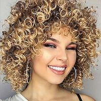 Afro Curly Hair Wigs With Bangs Brown Blonde Mixed Wig Shoulder Length Curly Wigs For Women Synthetic Fiber Kinky Curly Wig For Daily Use 12 Inch Lightinthebox - thumbnail