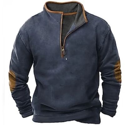 Men's Sweatshirt Quarter Zip Sweatshirt Navy Blue Standing Collar Plain Patchwork Pocket Color Block Sports Outdoor Daily Holiday Streetwear Basic Casual Spring Fall Clothing Apparel Hoodies miniinthebox
