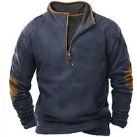 Men's Sweatshirt Quarter Zip Sweatshirt Navy Blue Standing Collar Plain Patchwork Pocket Color Block Sports Outdoor Daily Holiday Streetwear Basic Casual Spring Fall Clothing Apparel Hoodies miniinthebox - thumbnail