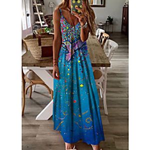 Women's A Line Dress Maxi long Dress Blue Sleeveless Print Color Gradient Print Spring Summer V Neck Casual 2021 S M L XL XXL 3XL Lightinthebox