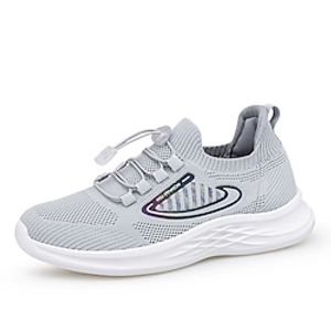 Women's Slip-Ons Flyknit Shoes Outdoor Walking Hollow Out Flat Heel Round Toe Casual Walking Shoes Mesh Tissage Volant Elastic Band Solid Color Black Light Grey Lightinthebox