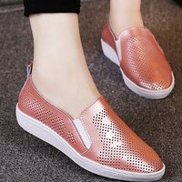 Leather Shiny Hollow Out Breathabel Korean Style Slip On Flat Loafers