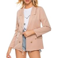 Women's Blazer Outdoor Street Daily Spring Summer Regular Coat Regular Fit Breathable Streetwear Elegant Jacket Long Sleeve Solid Color Pocket Black Blue Red Lightinthebox - thumbnail