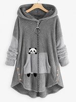 Casual Oversized Panda Print Zip Hooded Coat