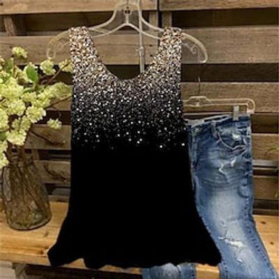 Women's Plus Size Tops Tank Top Color Gradient Print Sleeveless Crew Neck Streetwear Casual Holiday Daily Vacation Polyester Spring Summer Green Blue Lightinthebox