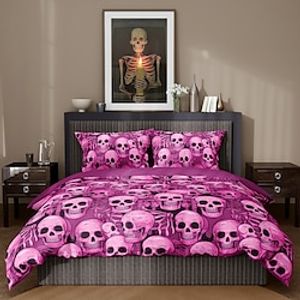 Halloween Pink Skull Ghost Head Bedding Set Duvet Cover Lightweight And Soft Three Piece Set Suitable For Adults And Children Two Piece Set Big Bed And Small Bedding Set Hot Bedding Lightinthebox