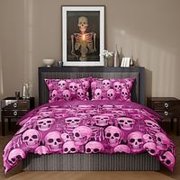 Halloween Pink Skull Ghost Head Bedding Set Duvet Cover Lightweight And Soft Three Piece Set Suitable For Adults And Children Two Piece Set Big Bed And Small Bedding Set Hot Bedding Lightinthebox - thumbnail