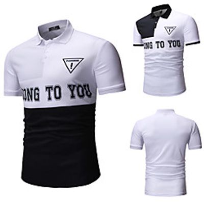 Men's Polo Other Prints Letter Short Sleeve Casual Tops Cotton Casual Classic Collar Black miniinthebox