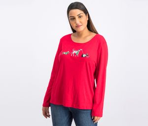 Womens Holiday Dog Walk Top  Red