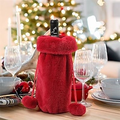 1pc, Christmas Decorations Wine Bottle Cover, Champagne Bottle Cover For Restaurant Holiday Settings, Faux Fur Collar Button Coat, Scene Decor, Festivals Decor miniinthebox
