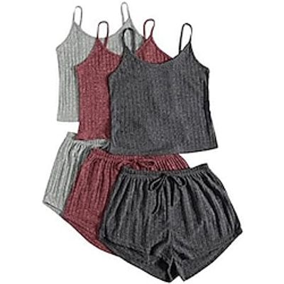 Women's Camisole Shorts Sets Ribbed Solid Color Pink Blue Khaki Drawstring Sleeveless Casual Daily Fashion Strap Regular Fit Summer Lightinthebox