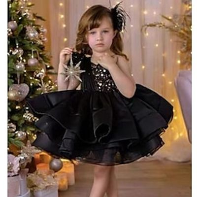 Kids Girls' Party Dress Solid Color Sleeveless Formal Performance Special Occasion Elegant Beautiful Polyester Above Knee Party Dress Summer Spring Fall 2-9 Years Black Red Blue Lightinthebox