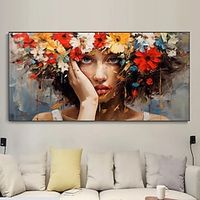 Large Wall Art Abstract Woman Hand painted Portrait Wall Art Woman Face Wall Art Colorful Face Portrait Home Art Abstract Face Art Bedroom Decor No Frame Lightinthebox