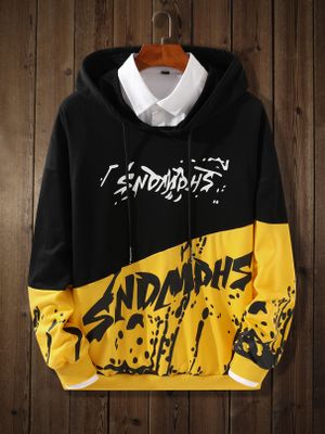 KOYYE Men Fashion Letter Color Block Print Casual Pullover Hoodie KOYYE Men Fashion Letter Color Block Print Casual Pullover Hoodie