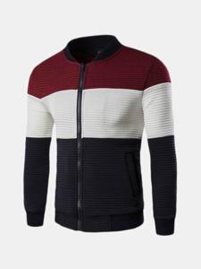 Men's Spring Baseball Collar British Style Color Splicing Patchwork Cotton Blend Jacket