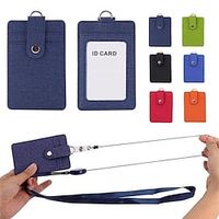 Retractable Lanyards ID Badge Holder Leather Bus Pass Case Cover Men Women's Bank Credit Card Holder Strap Cardholder Lightinthebox - thumbnail