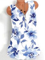 V Neck Printed Sleeveless T-shirt - thumbnail