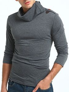 Men Turtleneck Plain Long Sleeve T-Shirt