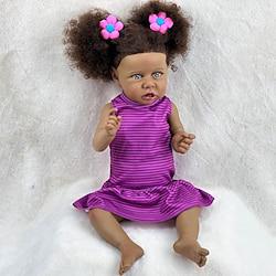 22 inch Black Dolls Reborn Doll Baby Toddler Toy Doll Reborn Baby Doll Baby Baby Girl African Doll Reborn Baby Doll Saskia Newborn lifelike Gift Hand Made Non Toxic Vinyl W-05022 with Clothes and Lightinthebox